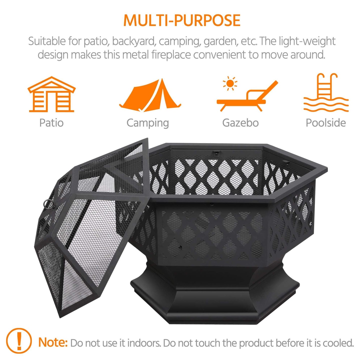 Yaheetech Fire Pit Heavy Duty Fire Bowl Large Fire Pit with Mesh Poker for Outside Patio Heater/Camping Bonfire/Garden/Backyard/Poolside, Hexagon Shaped, Black
