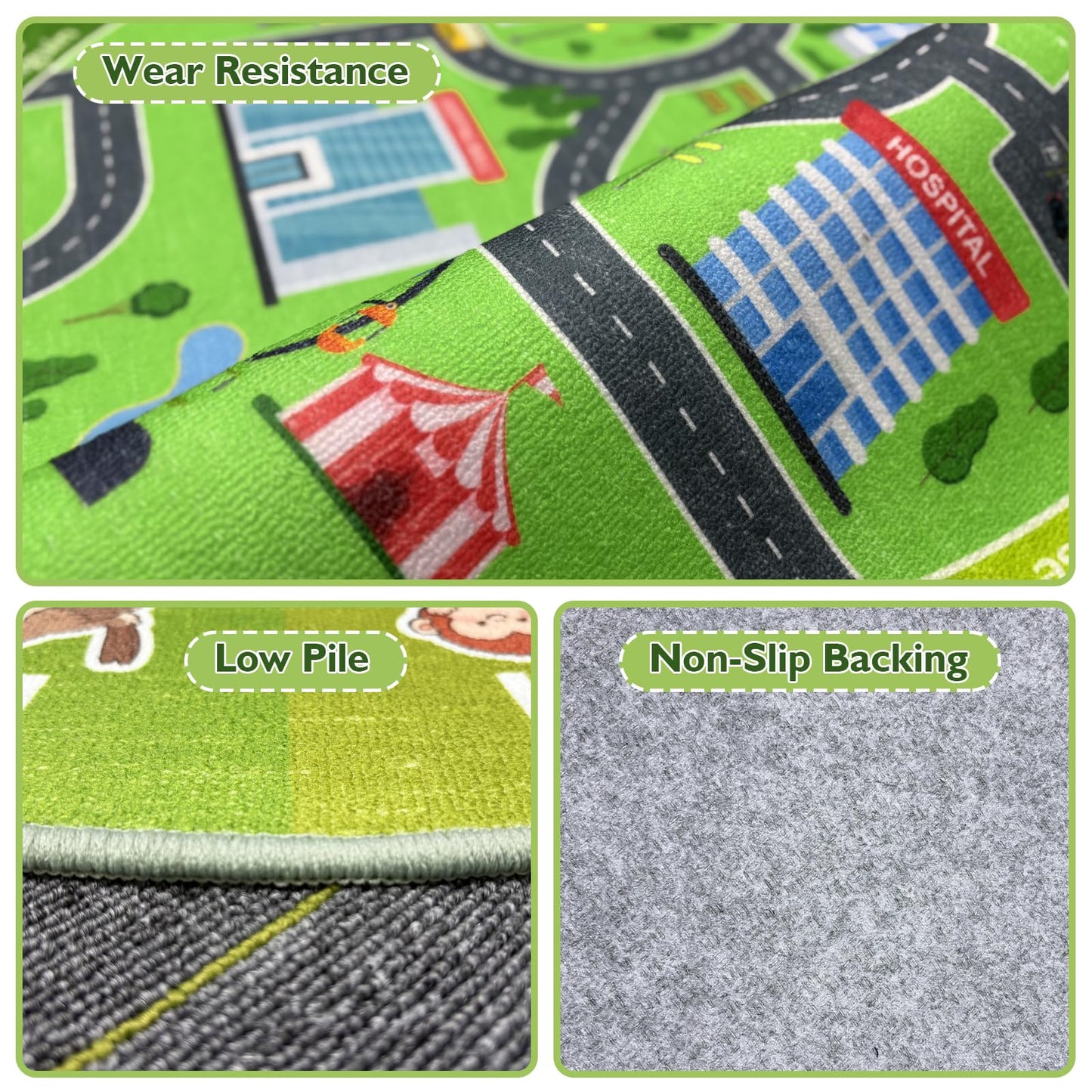 Kids City Road Car Play Rug Round ABC Alphabet Educational Play Mat,47x47'' Non-Slip Town City Map Kids Rug for Bedroom & Playroom Car Play Carpet Track Road Rugs Washable
