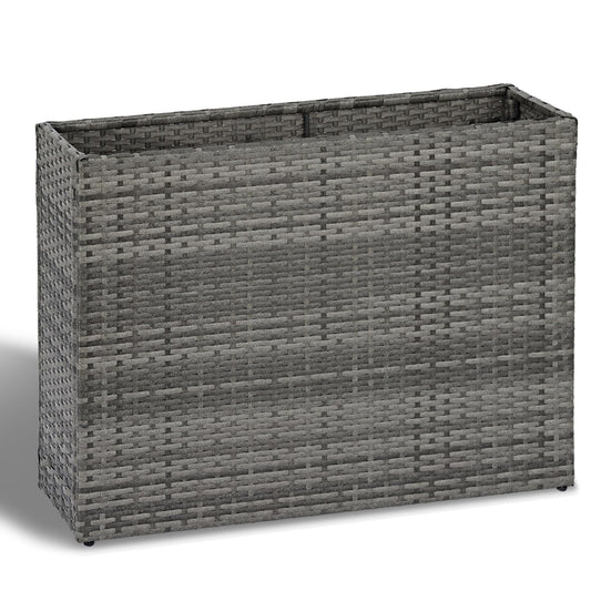 SUNNYPARK Gray Rectangular Planter Box All-Weather PE Rattan Large Modern Planters with Removable Liner Indoor Outdoor Decorative Flower Pot for Patio, Balcony, Garden
