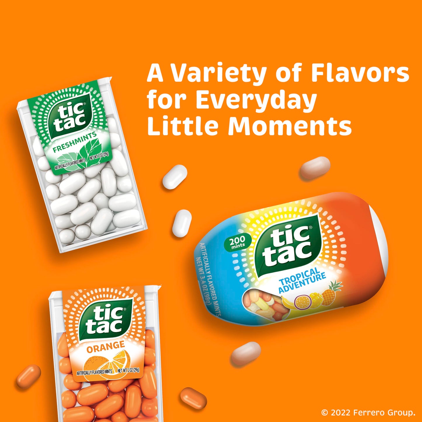 Tic Tac Orange Flavored Mints, 4 Bottle Packs, On-The-Go Refreshment, 3.4 oz Each