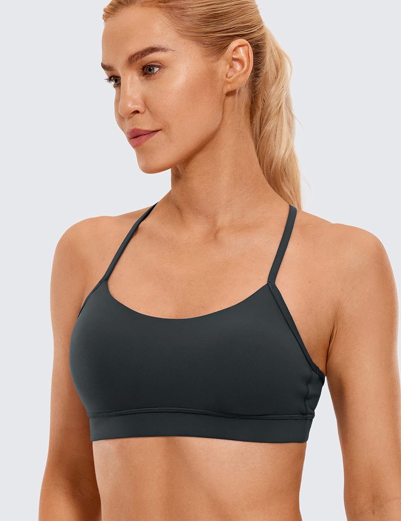 CRZ YOGA Butterluxe Y Back Sports Bras for Women - Padded Racerback Low Impact Spaghetti Thin Strap Workout Yoga Top Melanite Small
