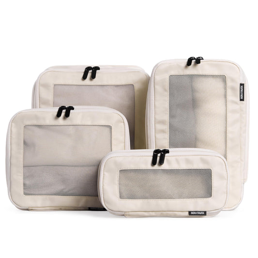 Aerotrunk Compression Packing Cubes for Travel - Luggage Organizer Bags - Double Zipper Packing Cubes for Suitcases (4-Pack, Beige)