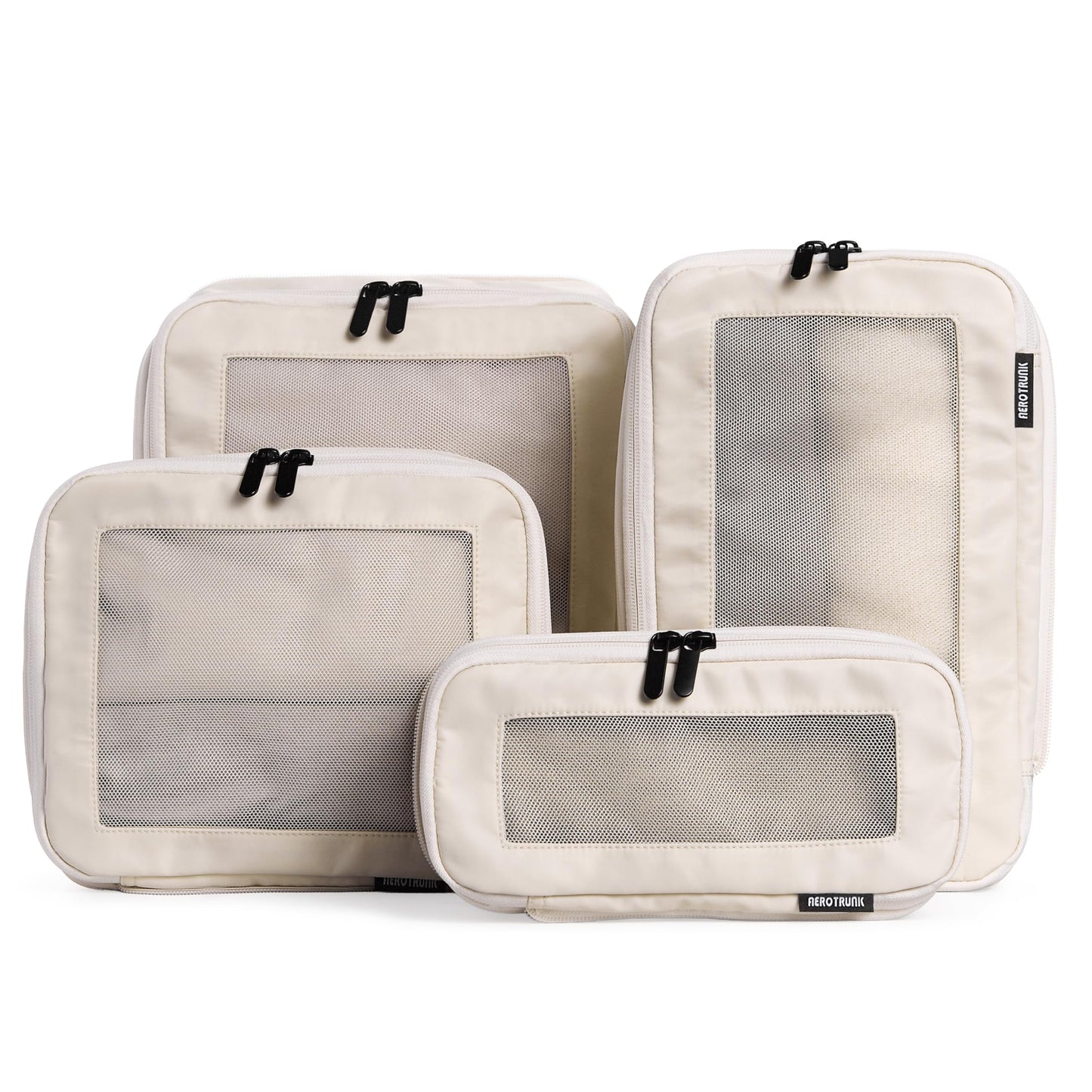 Aerotrunk Compression Packing Cubes for Travel - Luggage Organizer Bags - Double Zipper Packing Cubes for Suitcases (4-Pack, Beige)