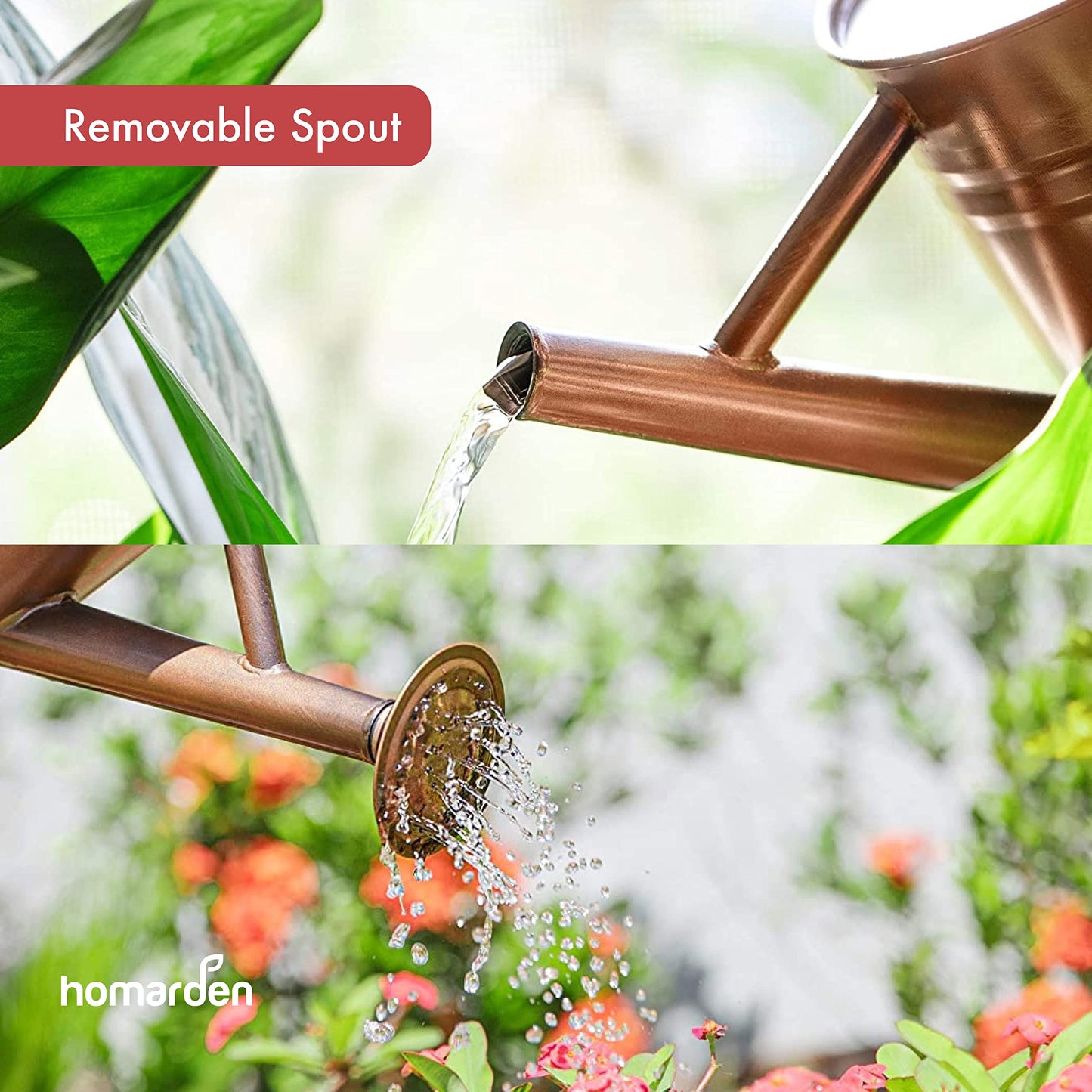Homarden 1 Gallon Watering Can - Decorative Garden Watering Can for Indoor and Outdoor Plants - Removable Spout - Dual Handles for Easy Pour - Plant Waterer for Flowers and Bonsai Trees - Copper