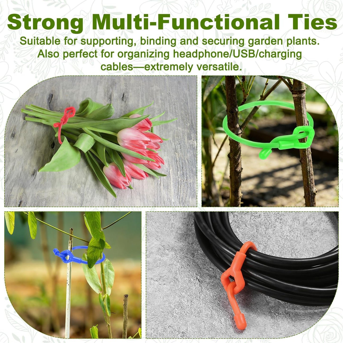 M METERXITY 12-Pack Adjustable Plant Ties, 8inch/20.32cm Silicone Flexible Multi-Function Sturdy Garden Twist Tie for Plant Support/Tree/Shrub/Vine, Reusable Support Twine [Red]