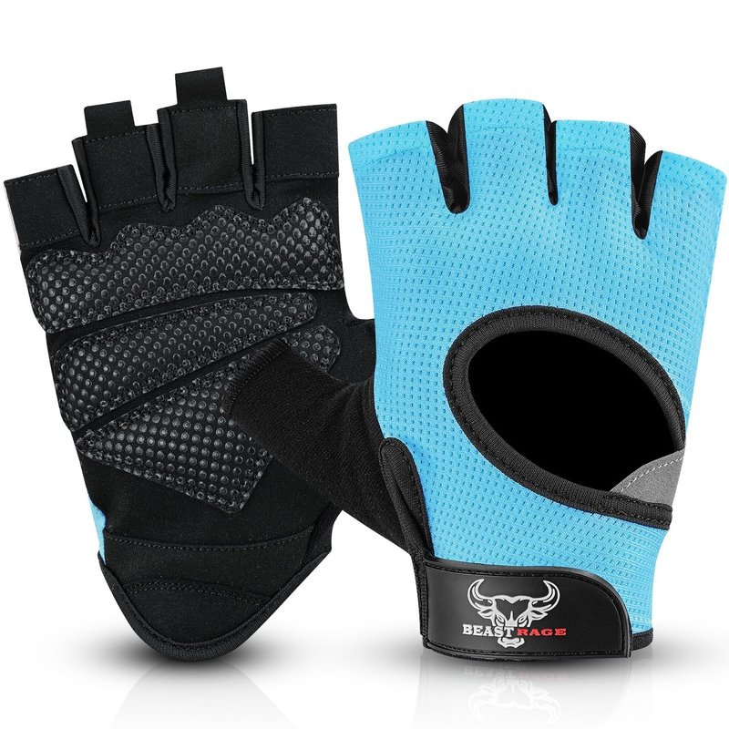 BEAST RAGE Workout Gloves, Men & Women Fingerless Weight Lifting Gym Gloves with Palm Protection, Breathable, Lightweight, Cycling Pull Up (Aqua, S)