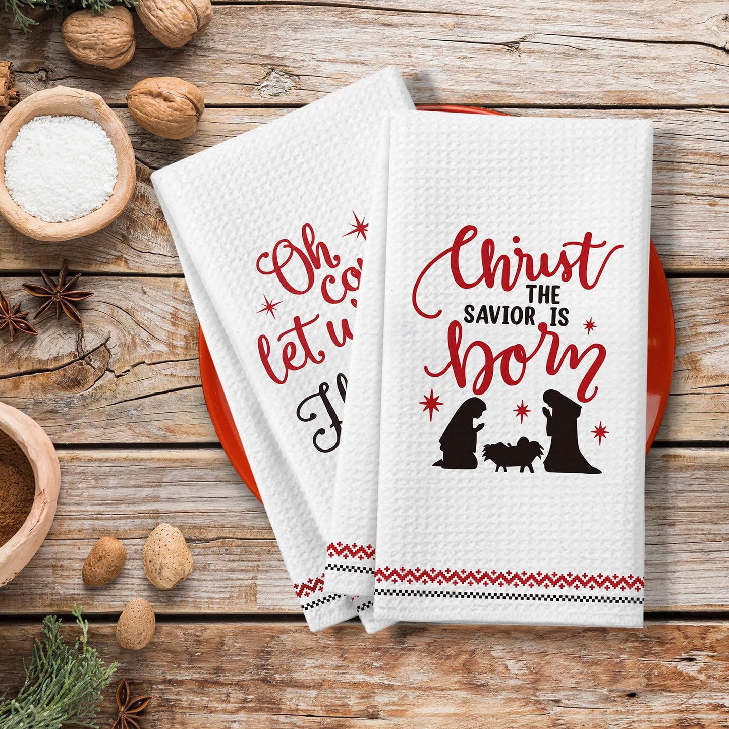 Christmas Christian Gifts for Women Men, Christmas Kitchen Bathroom Decorations, 2 Pack Bible Verse Scripture Kitchen Towels, Religious Hand Towels, for Christians Friends Coworkers