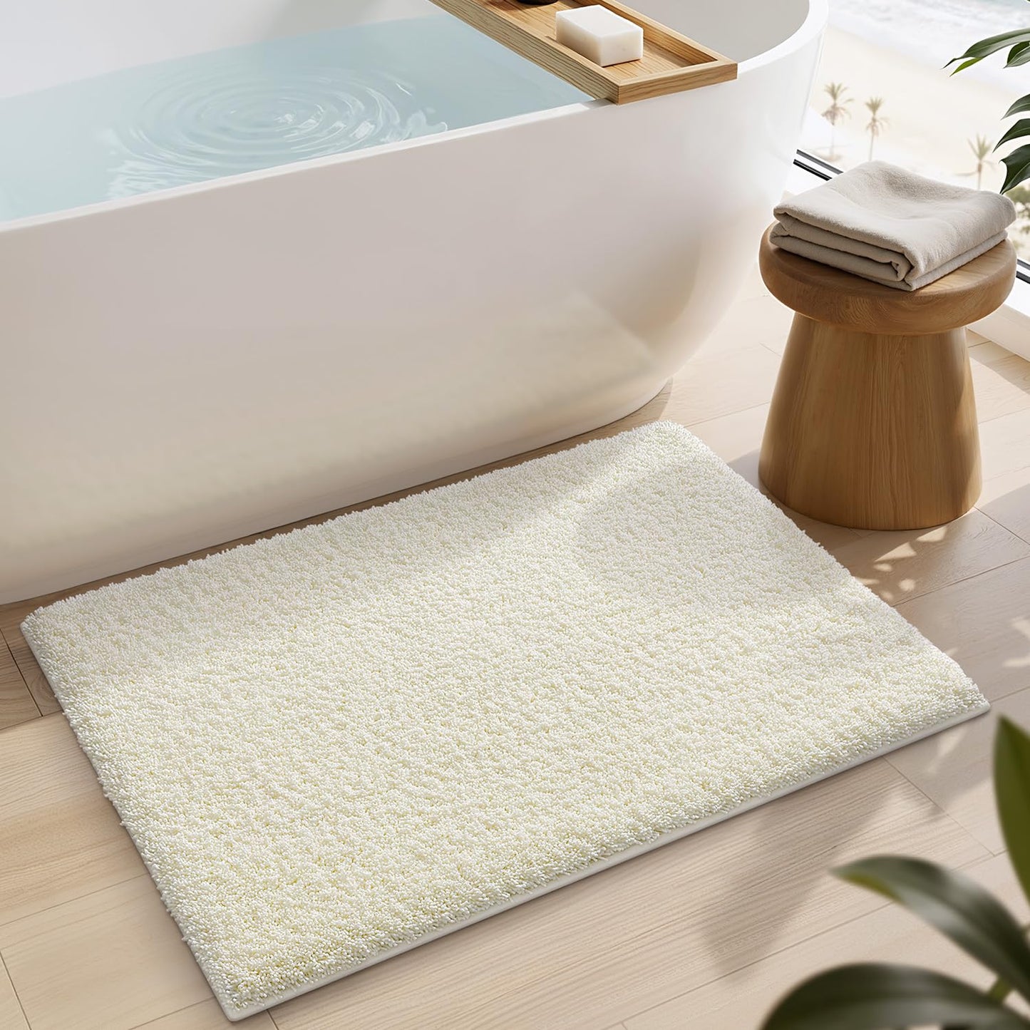 LUMI Cream Bathroom Rugs with Rubber Backing, 20x32 Absorbent Extra Thick Soft Plush Microfiber Bath Mat, Machine Washable Carpet for Bathroom Shower, Tub, Sink, Hotel
