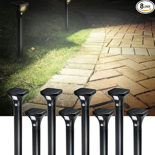 Solar Outdoor Lights with Motion Sensor – Waterproof LED Pathway Lights for Yard, Garden, Walkway, Driveway – Auto On/Off, Easy Installation (8 Pack)
