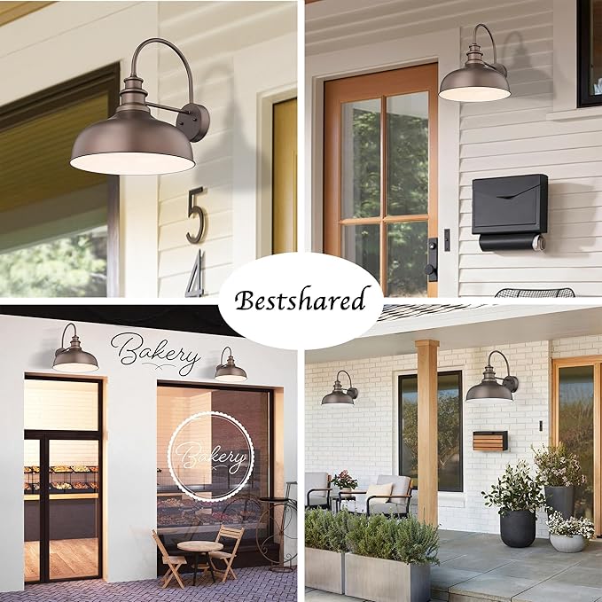 Bestshared 16 Inch Large Gooseneck Barn Light Farmhouse Wall Mount Light Fixture Exterior Sconce Lighting Outdoor Wall Lantern Light Vintage Farmhouse Barn Light(ORB+White, 16"-1pack)