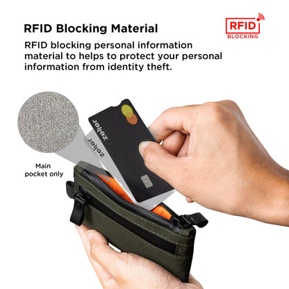 ALPAKA Zip Pouch Pro X-Pac VX21 - Slim Zipper Wallet with RFID Blocking, ID Card Holder, YKK Zippers Multi-tool Slot, Weatherproof Fabric Small Tech Pouch for Men Travel (Dark Green)