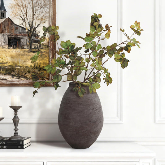 LuxenHome 13" Cement Large Floor Vase, Antique Brown Rustic Vases, Decorative Terracotta Vases Home Decor, Farmhouse Pottery Home Accent