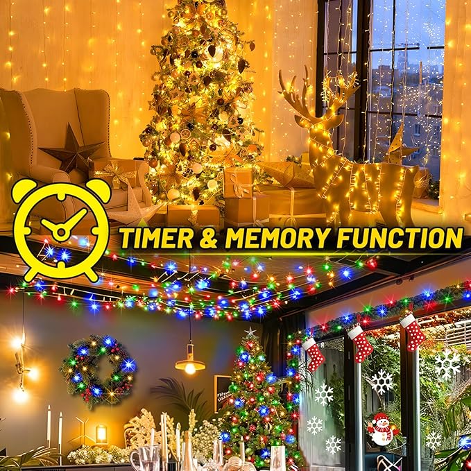 KNONEW Christmas Lights Outdoor 300 LED 99FT Clear Wire Color Changing String Lights with 11 Modes & Timer Dimmable Fairy Light for Xmas Tree Roof Yard Wedding Decorations(Warm White to Multicolor)