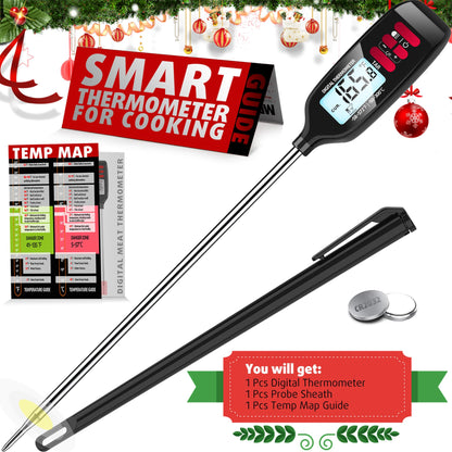 Antonki Meat Thermometer Digital, Smart Instant Read Food Thermometer with Super Long Probe for Cooking Grilling Baking Kitchen Candy BBQ Oil Liquid, Backlit Display, Battery Included
