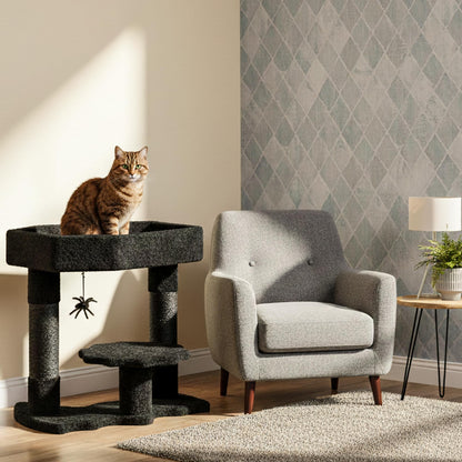 BEWISHOME Cat Tree Tower for Indoor Gothic Cat Trees with Coffin Bed, Halloween Cat House with Scratching Posts, Cat Shelves with Spider Toy, Spooky Coffin Black with Red, Small MMJ91R