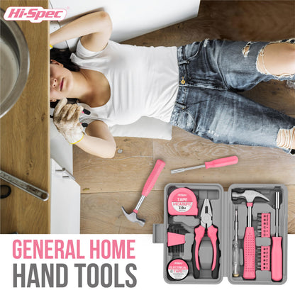 Hi-Spec 24pc Pink Tool Kit for Women – Mini DIY Household Set with Starter Basic Hand Tools for Home & Office, Compact Toolbox for Ladies DIY Projects and Everyday Use