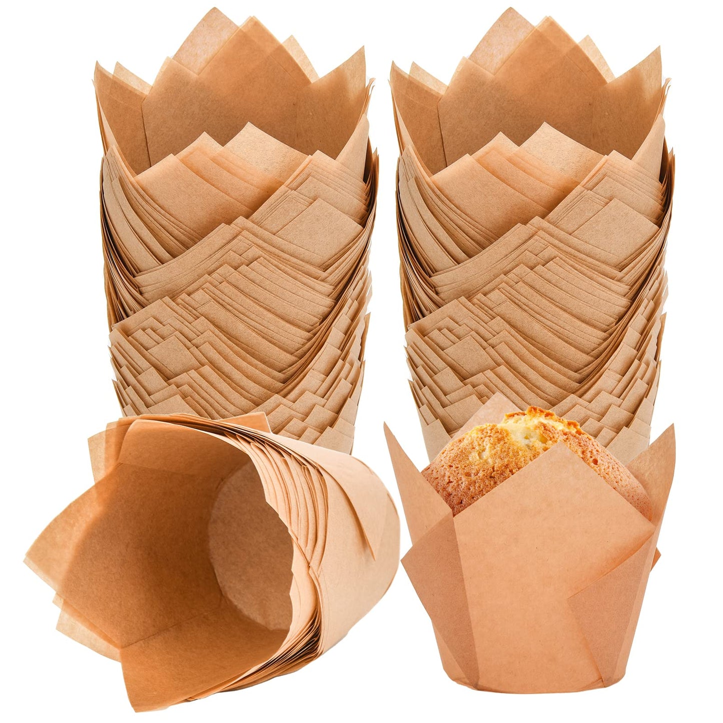 200Pcs Tulip Cupcake Liners Muffin Baking Liners Holders Premium Baking Cups Cupcake Wrappers Christmas Cupcake Lliners for Weddings, Birthdays, Anniversaries, and Special Occasions（Natural）