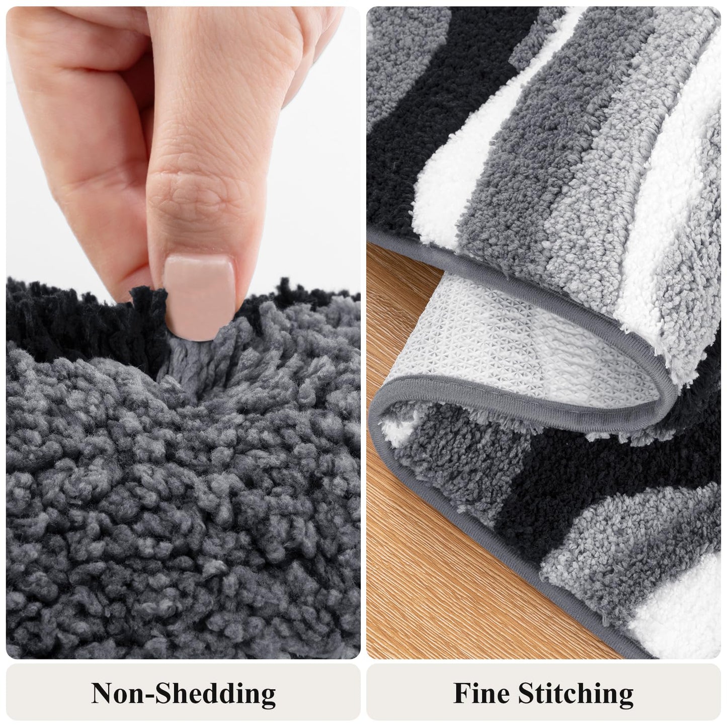 Bsmathom Bathroom Rug Set 5 Piece, Soft Non Slip Microfiber Bath Mat, Machine Wash Bathroom Mat Set, Water Absorbent Bath Mats with Toilet Cover, Bath Runner and U-Shaped Contour Toilet Rug, Black