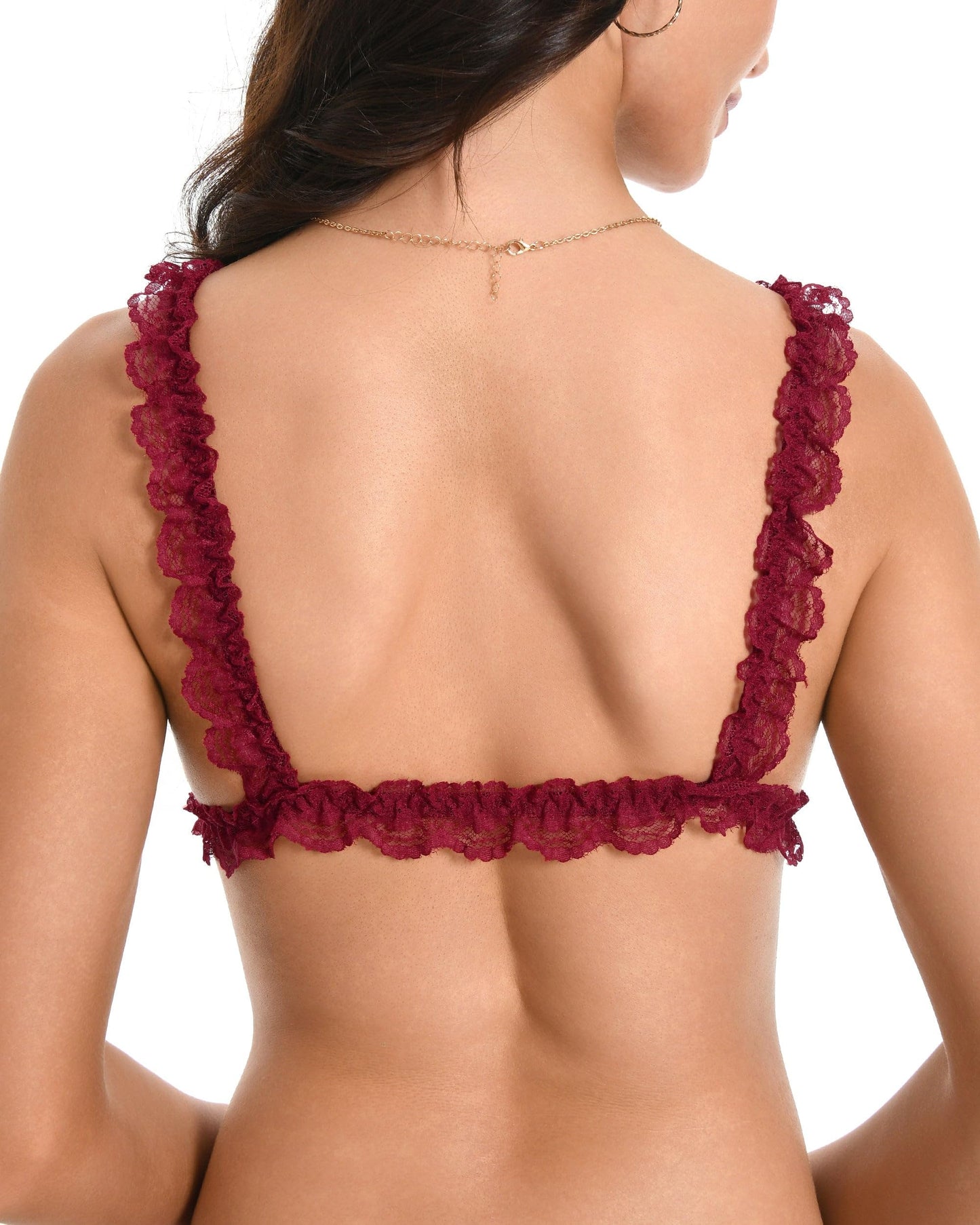 Satini Sissy Frilly Lace Fitted Satin Bralette (Wine Red, XL)