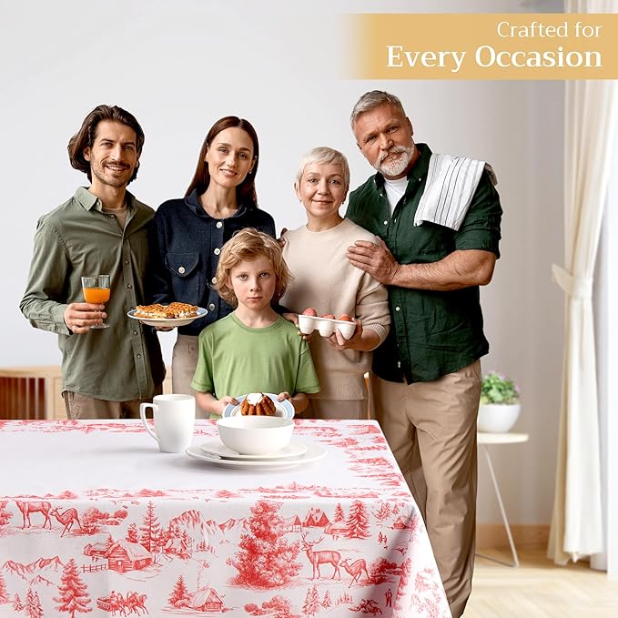 Maison d' Hermine Table Cloth Rectangle Table 100% Cotton 60 x 108 Inches Fall Tablecloth Reusable Everyday Use for Thanksgiving Christmas Decorations Dining Farmhouse Party (Winter Jouy)