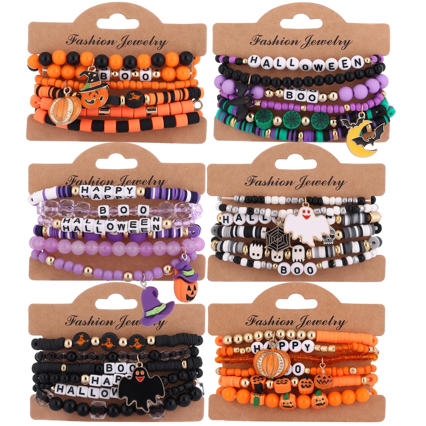 36Pcs Halloween Bracelets for Women Halloween Beads for Bracelets Set Stackable Bracelet Halloween Jewelry Pumpkin Spider Ghost Charms Bracelets BOO Happy Halloween Stretch Bracelets Set Holiday Gift