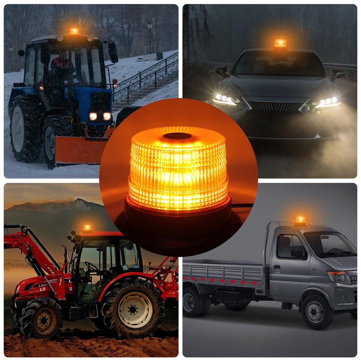 Justech 12/24V Flashing Beacon 40W 40 LED Emergency Warning Strobe Light Amber Strobe Lights 7 Flash Modes Waterproof with Magnetic Base for Truck Vehicle