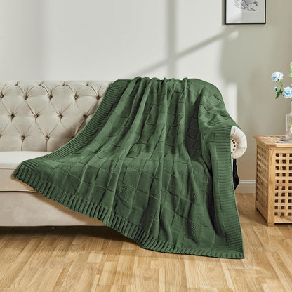 CozeCube Check Knit Throw Blanket, Christmas Green Checkered Bedroom Blanket for Couch, Soft Cozy Warm Knitted Blanket for Bed Sofa Living Room, Decorative Spring Fall Throw Blanket, 50"X60"
