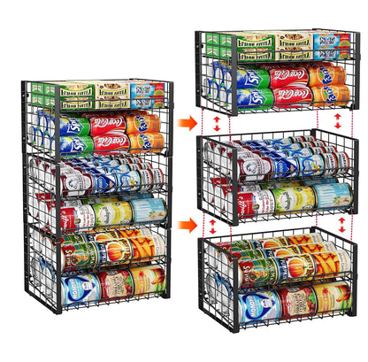 JKsmart 2-Tier Stackable Can Rack Organizer for Pantry, Adjustable Can Dispenser Holds Up to 62 Cans, Can Storage Holder for Various Ounces of Canned Food Soda Drinks, Black, 2 Pack (Petent Pending)