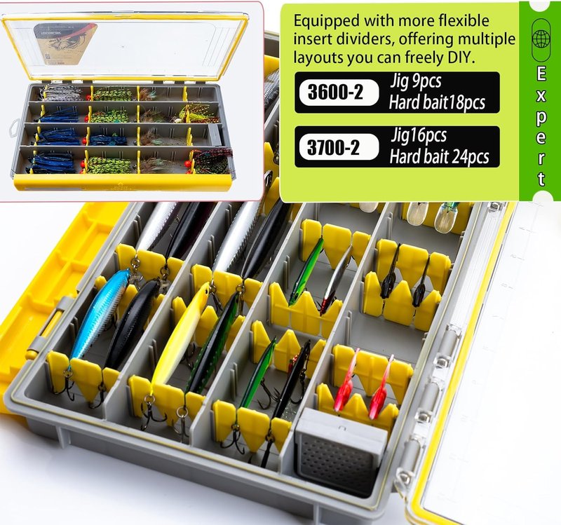 Deluxe Fishing Tackle Box - Waterproof 3600 & 3700 Organizer with 2 Type Dividers | Multi-Purpose Storage Solution