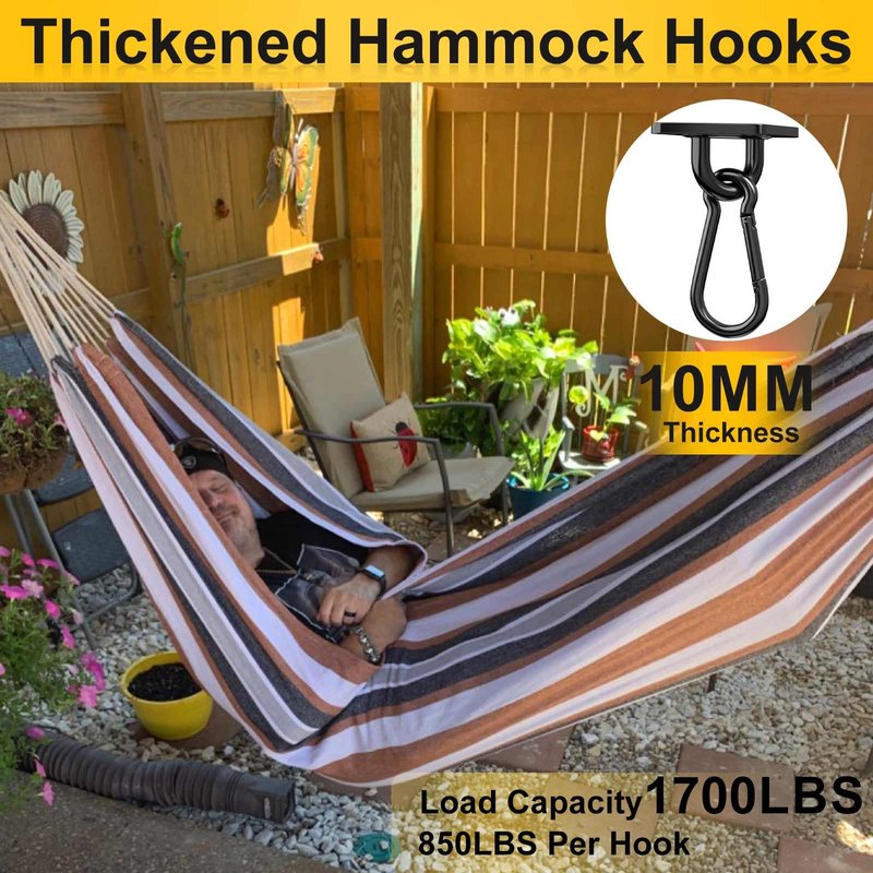 Morzejar Heavy Duty Black Hammock Hooks Screws Bolts Included, Over 1700 lb Rust-Resistant Swing Hook Hardware, M10 Hanging Kit for Porch Yoga Seat Trapeze (Indoor/Outdoor)