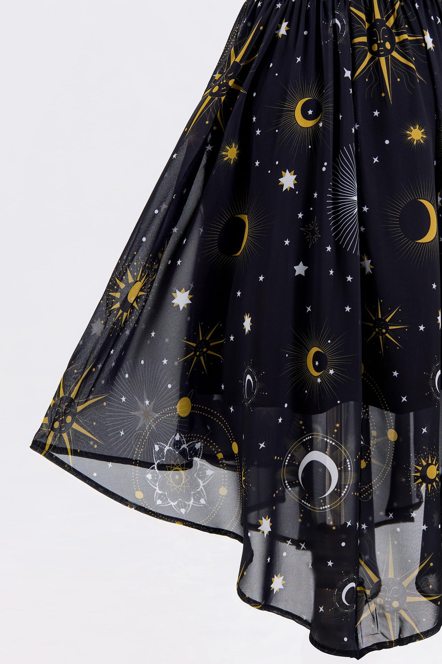 FEAPHY Women's Vintage Chiffon Sun Moon Star Sleeveless A-Line High Low Dress (0-Galaxy-Black, M)