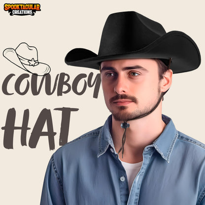 Spooktacular Creations Unisex Western Cowboy Hat, Black Cowboy Hat, Halloween Costume Accessory for Adults and Kids Cosplay Themed Party and Photo-props