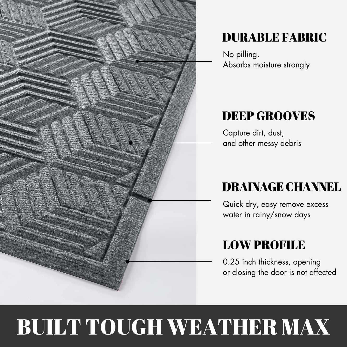 Yimobra Large Door Mat 47x24, All-Season Waterproof Outdoor Mats for Front Door Entrance with Drainage Holes, Heavy Duty Non-Slip Doormat for Garage Patio Entryway Indoor, Black Gray
