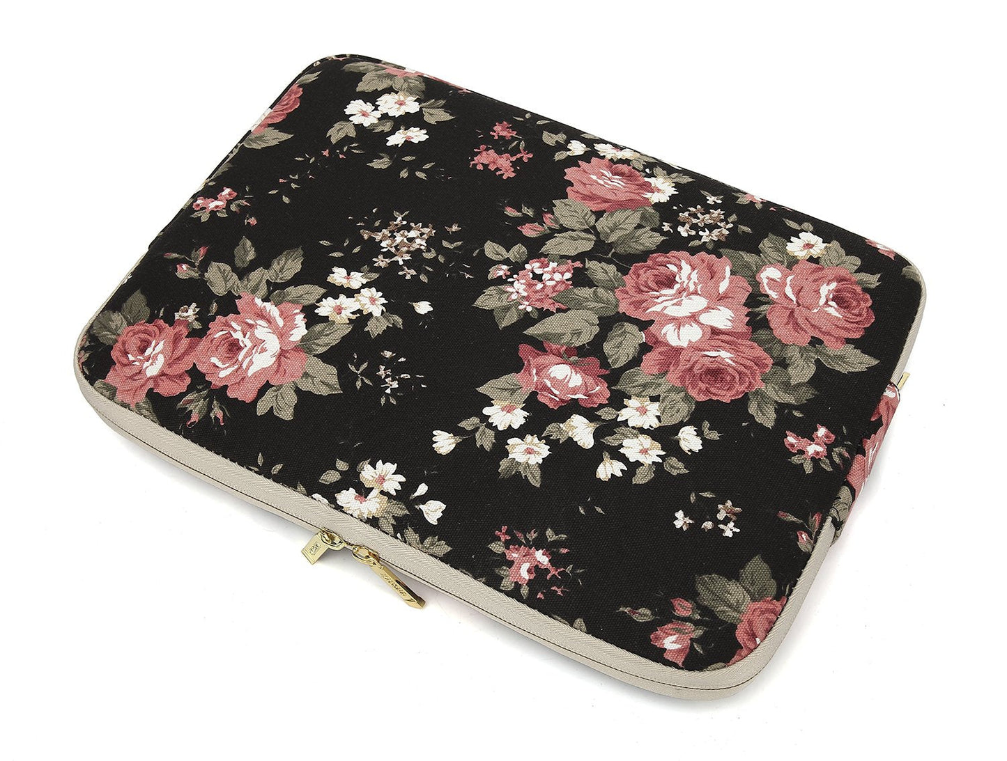 KAYOND Black Chinese Rose Pattern Water-resistant 14 inch Canvas laptop sleeve for 14-14.1 inch HP/Dell/Lenovo/Asus/Acer/Samsung Notebook Computer (14-14.1 Inch, Black C Rose)