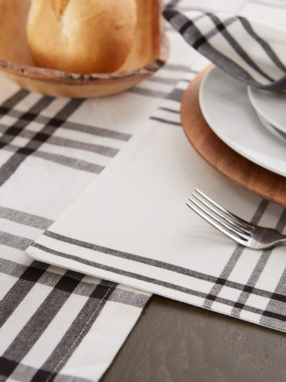 DII Home Sweet Farmhouse Plaid Tabletop Collection, Placemat Set, 13x19, French Stripe, Black