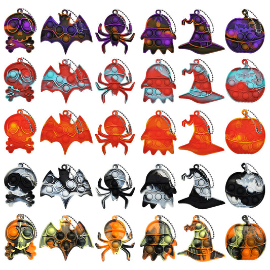 30Pcs Halloween Mini Pop Keychain Fidget Toy, Halloween Party Favors Supplies, Silicone Mini Pop Toys Bulk for Kids Anxiety Stress Reliever for Adults
