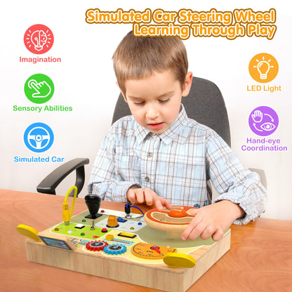 JGOBUB Montessori Toddler Toys - Baby Wooden Busy Board - Sensory Toys with Light Switch - Travel Toys for Educational Toddler Activities for Toddlers 1 2 3 4+ Year Old