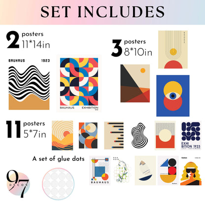 97 Decor Large 11x14 Bauhaus Wall Art Prints - Large Abstract Wall Art Decor, Mid Century Modern Art Wall Decoration, Bauhaus Poster Modern Painting Geometric Pictures For Bedroom Living Room (unframed)