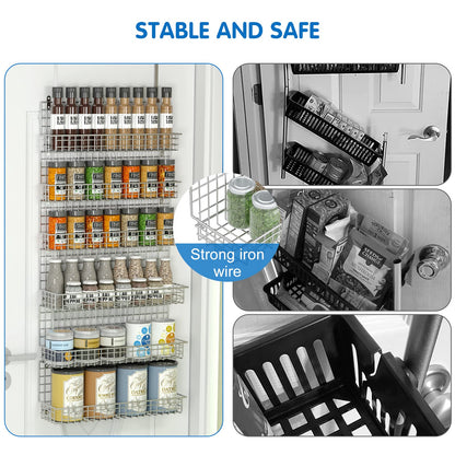 JKsmart 6-Tier Spice Rack Organizer with Door Hook, Wall Mounted & Over the Door Spice Racks for Kitchen Pantry Door Cabinet, Two Size, Large Capacity, Black