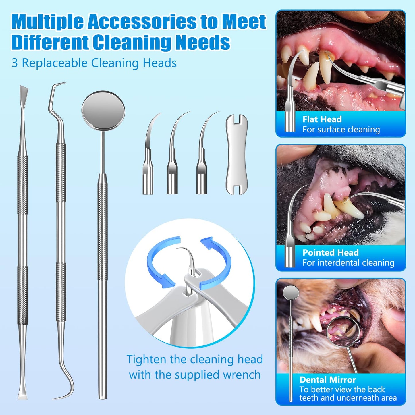 Dog Tartar Remover for Teeth, Dog Teeth Cleaning Kit with LED Light and 5 Modes, Teeth Cleaner for Dogs and Cats,White