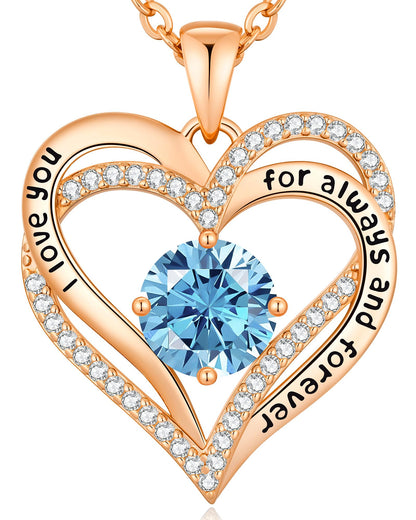 CDE Valentine's Day Gift Forever Love Heart Necklaces for Women, Wedding Anniversary, Birthday Mothers Christmas Day Gifts for Mom, Mother, Wife, S925 Silver Jewelry with Birthstone Pendant