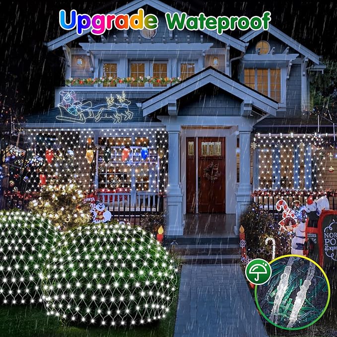 Hezbjiti Pack of 6 Battery Operated Christmas Lights Outdoor Total 600LED Waterproof Timed Memory Net Mesh Lights for Xmas Trees Bushes Garden Yard Lawn Patio Christmas Decor (Cool White)