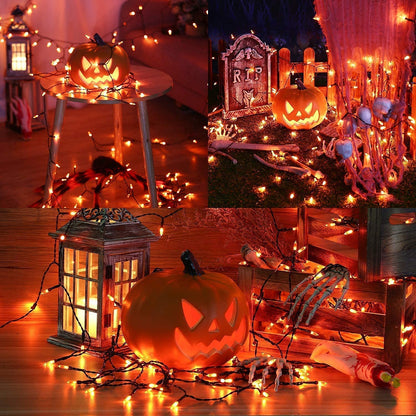 Joomer Orange Halloween Lights, 33ft 100 LED Battery Operated Mini String Lights Waterproof with 8 Modes & Timer Function for Halloween Decorations