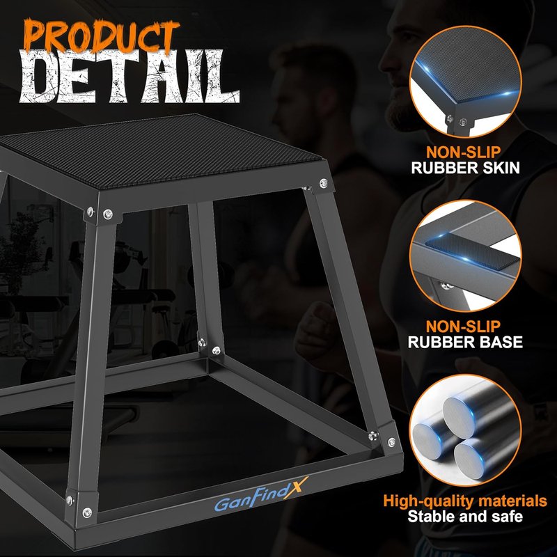 Plyometric Jump Box Set - Heavy Duty Steel Plyo Box for Home Gym | 12/18/24 Inch Anti-Slip Platform
