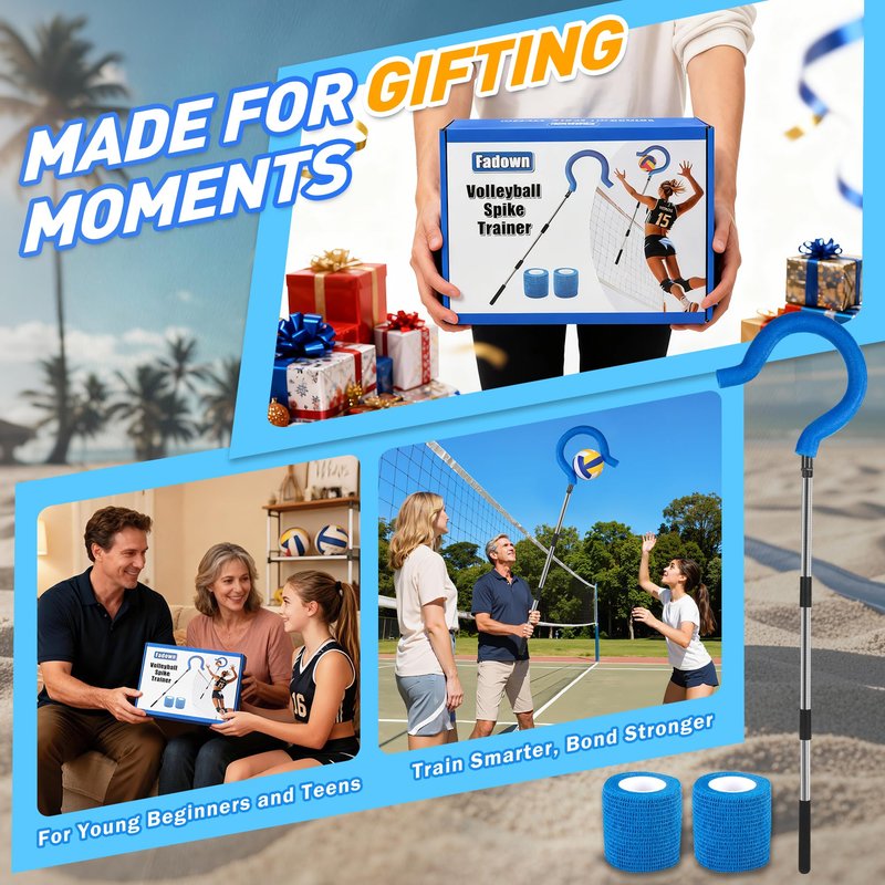 Adjustable Volleyball Spike Trainer with Question Mark Hook, Portable Lightweight Hitting Trainer for Serving, Spiking & Jump Training, Real-Ball Feel, Volleyball Gift for Beginners & Pros (No Ball)
