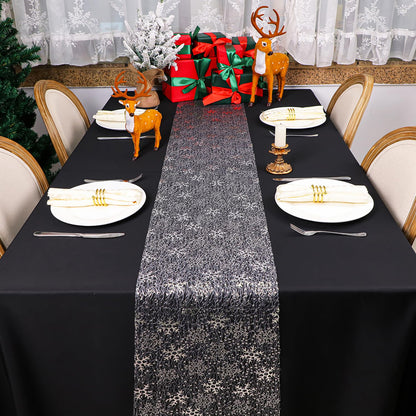 Snowkingdom 2 Pcs Christmas Snowflake Silver Table Runner 108 Inch Sparkly Silver Glitter Metallic Runners Decorations for Seasonal Winter Festival Holiday Home Party