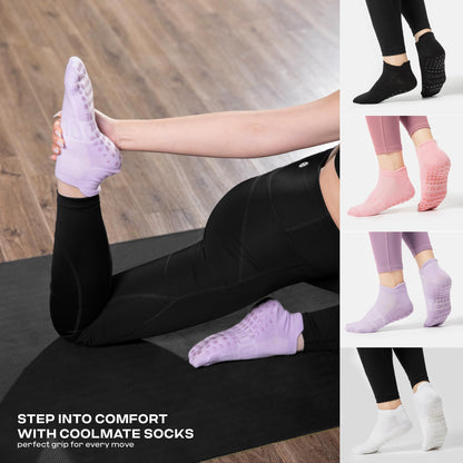 CoolMate Pilates Socks with Grips for Women, Yoga Socks, Crew Non Slip Women for Workout, Barre, Pilates Gifts