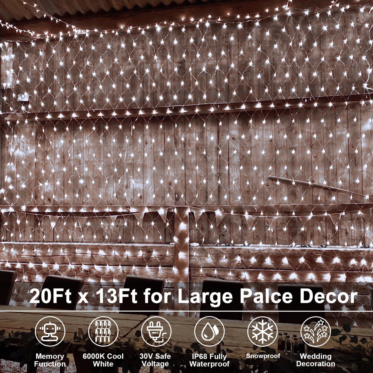 echosari 720 LED Net Lights 20ft x 13ft Large Size Bush Lights Plug in with Remote, IP68 Fully Waterproof Outdoor Net Light for Garden Backyard Wall Bush Trees Decor(Cool White)