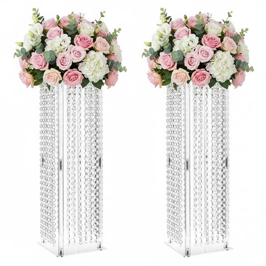Lovecat Set of 2 Acrylic Vases, Wedding Centerpieces for Table, Clear Columnar Flower Stands, Flower Display Racks, Tall Chandelier Vases for Birthday Party Wedding Home Decor (23.6" x2pcs)