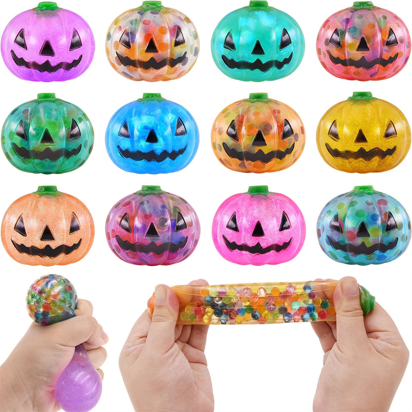 Eavotoy 12 Pack Halloween Pumpkins Stress Balls Fidget Toys Squishy Squeeze Ball Toys for Halloween Party Favors Halloween Treat Bags Gifts